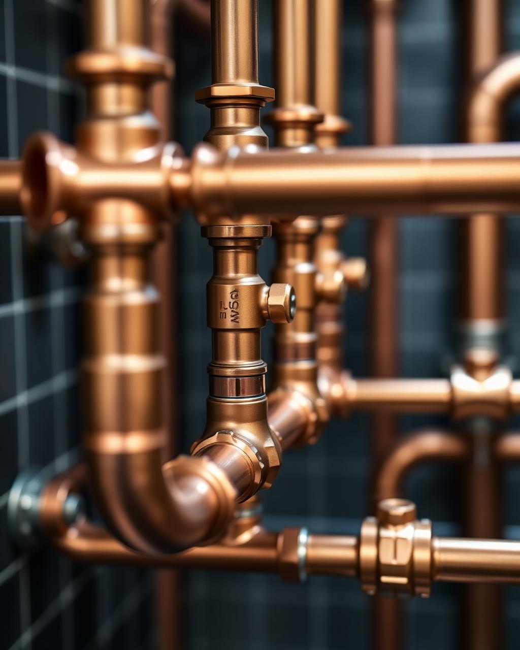 Detail koperen leidingwerk