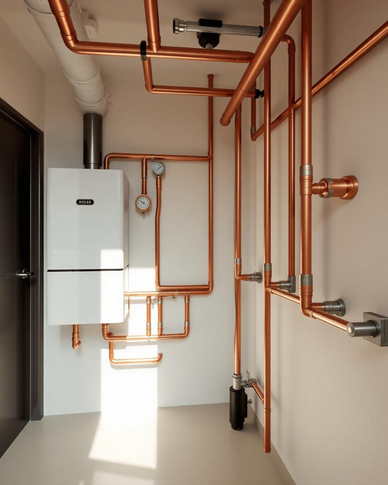 Strakke cv-installatie met koperen leidingen
